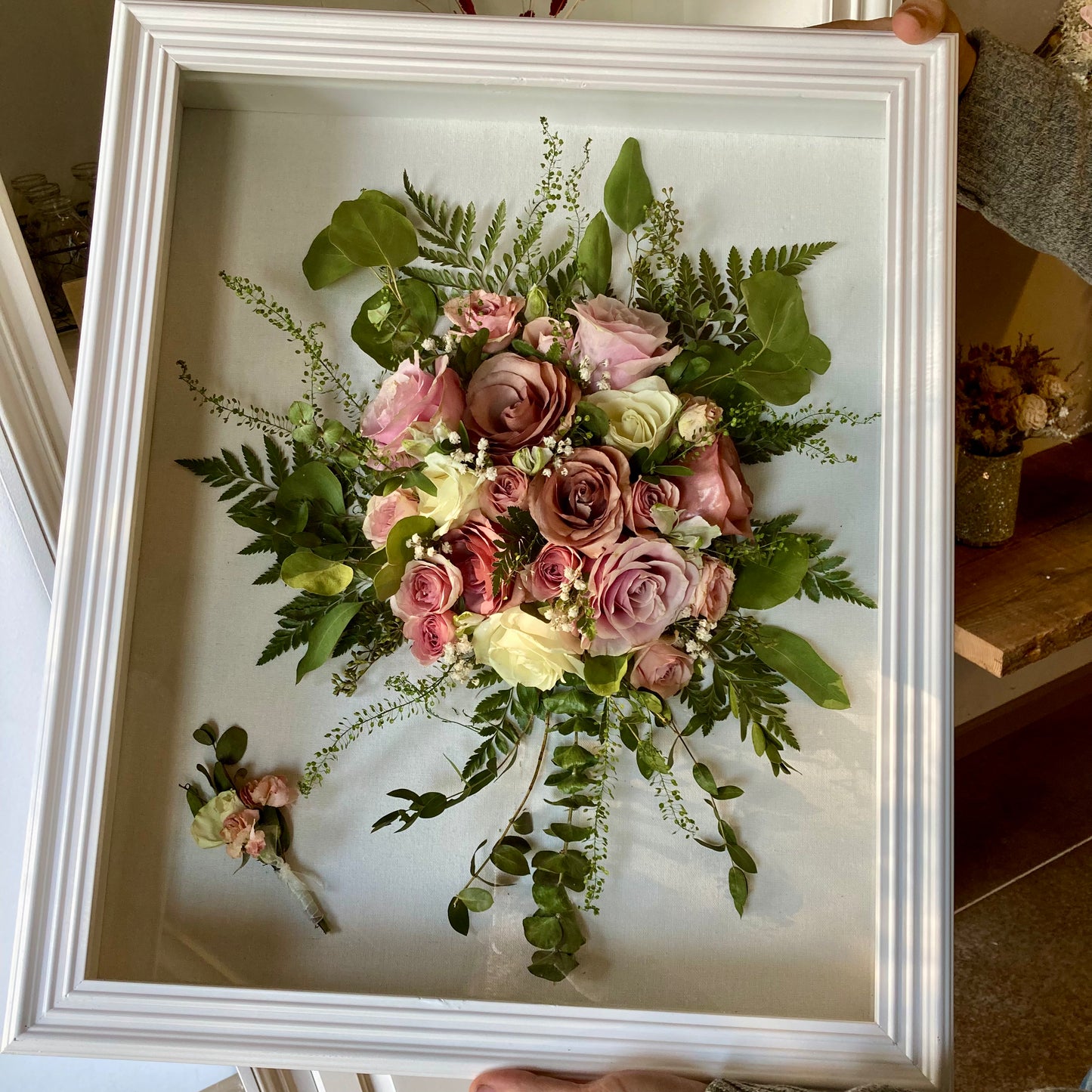fresh-flower-bridal-wedding-bouquet-preservation-white-shadow-box-dried-flowers-forever-roses-pink-green