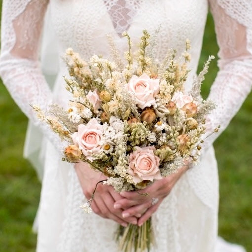 peach dried flower pale extra large wedding bouquet