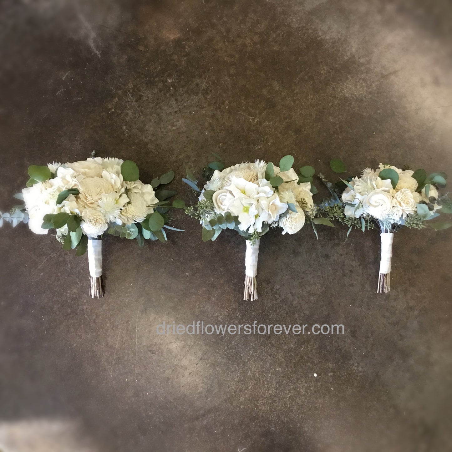 Ivory White Classic Wedding Bouquet w/ Eucalyptus