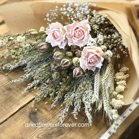 Pale pink peach dried flowers DIY  bouquet