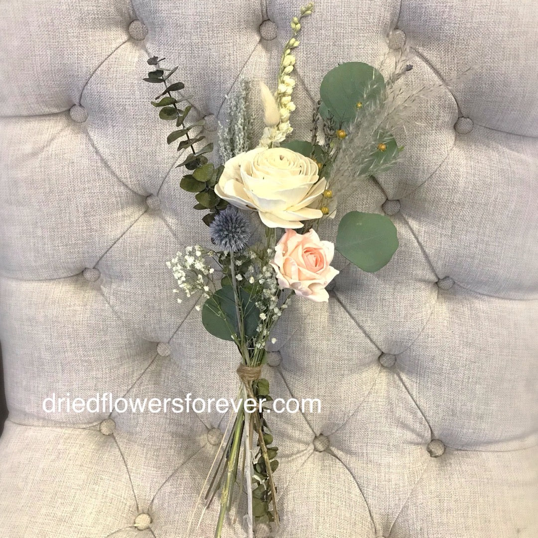 Pink peach eucalyptus pampas small dried flower bouquet