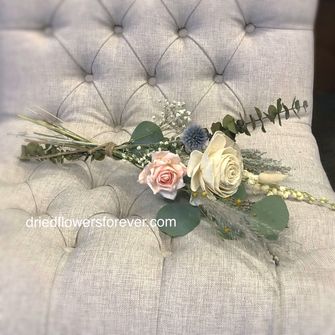 Pink rose eucalyptus dried flower bouquet simple