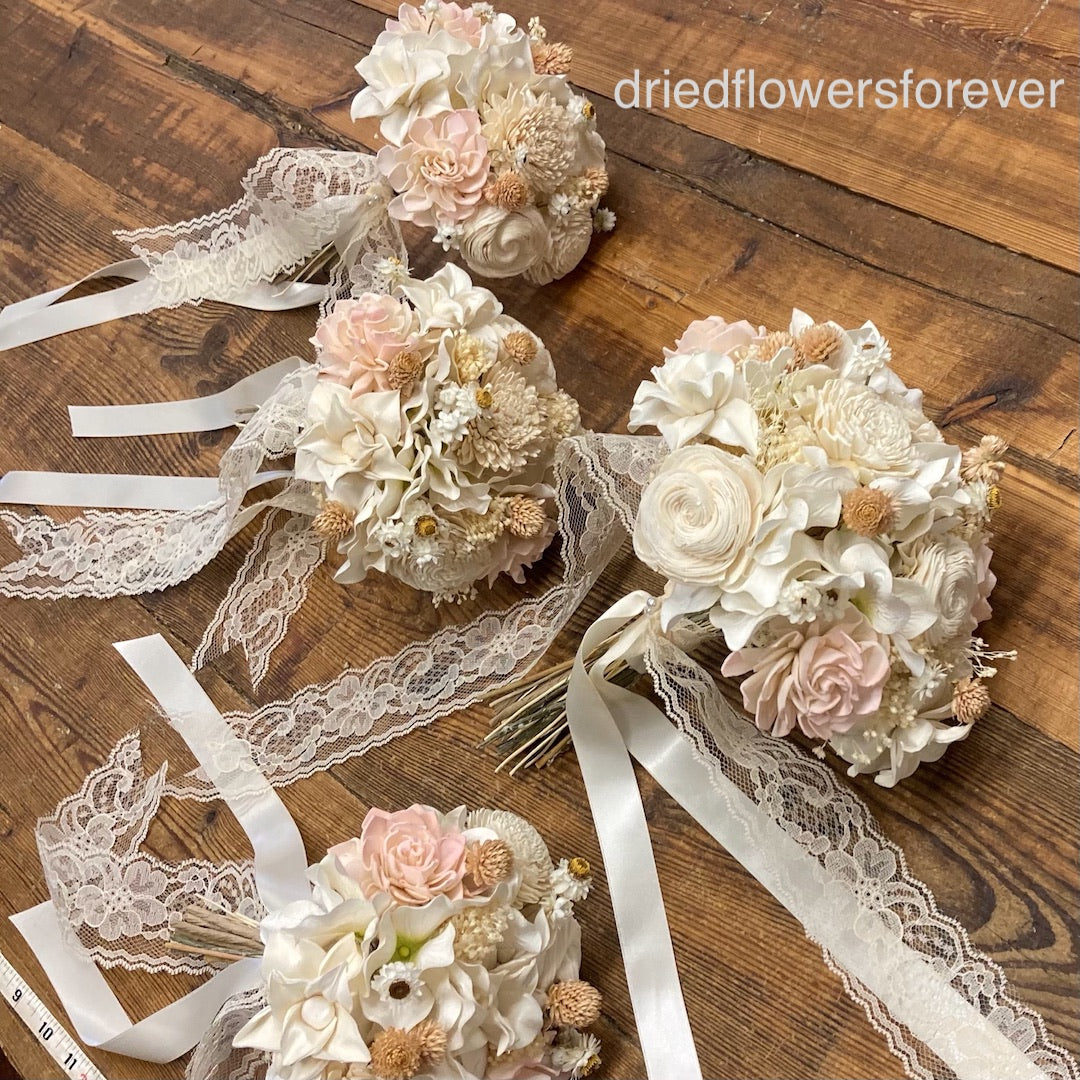 blush pink amore dried flower wedding bouquet