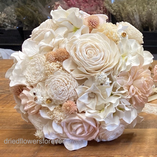 blush pink pale dried flower weddig bouquet