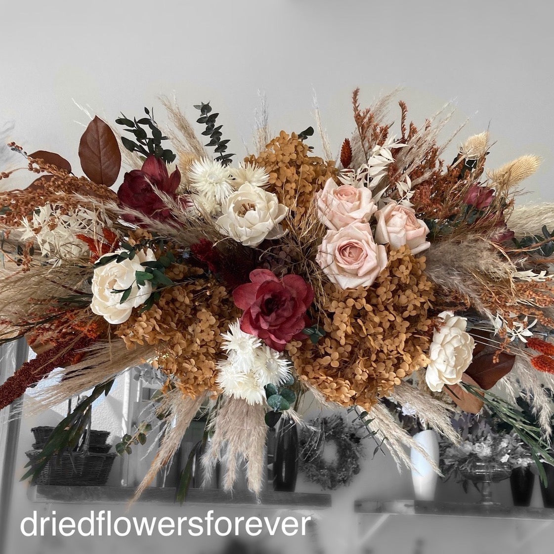 burgundy peach burnt orange dried flower floral spray