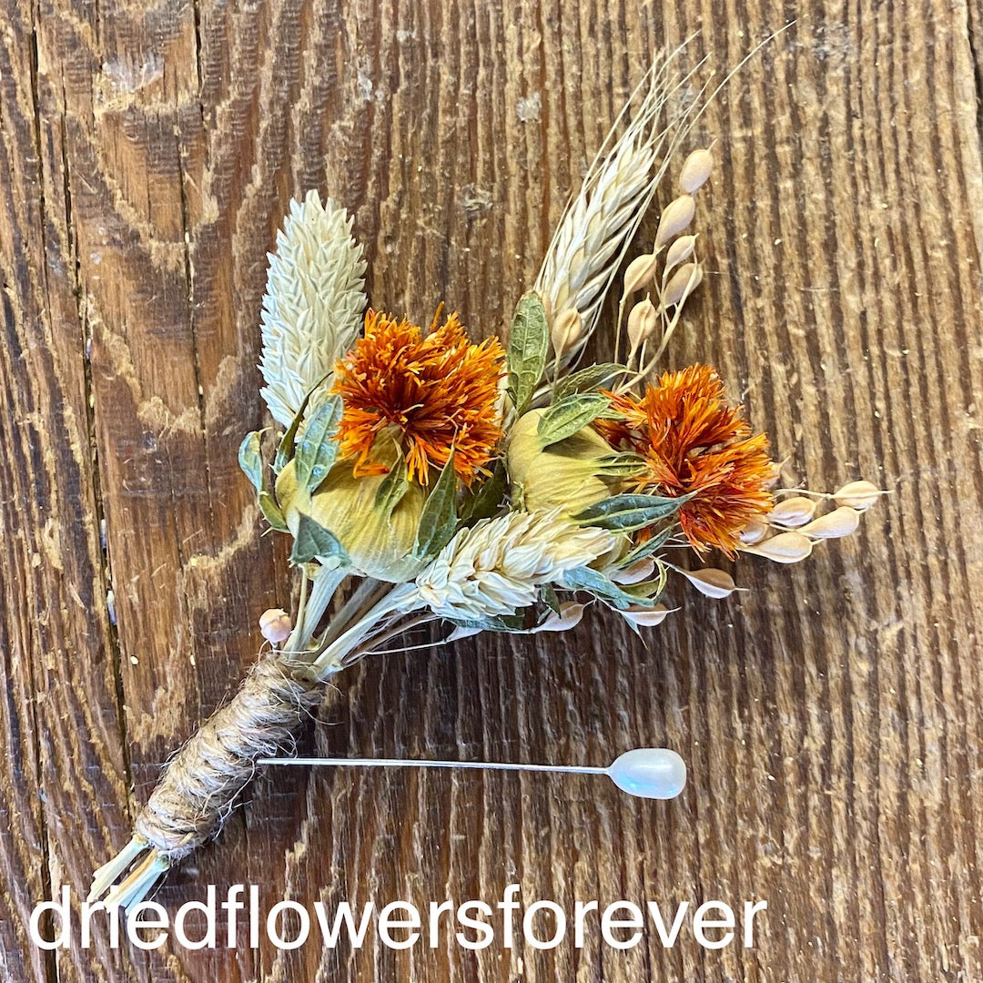 burnt orange dried flower boutonniere