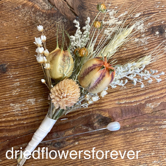 dried flower boutonniere peach wheat