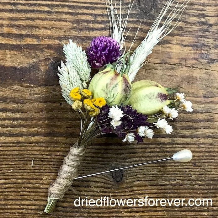 dried flower purple vintage boutonniere