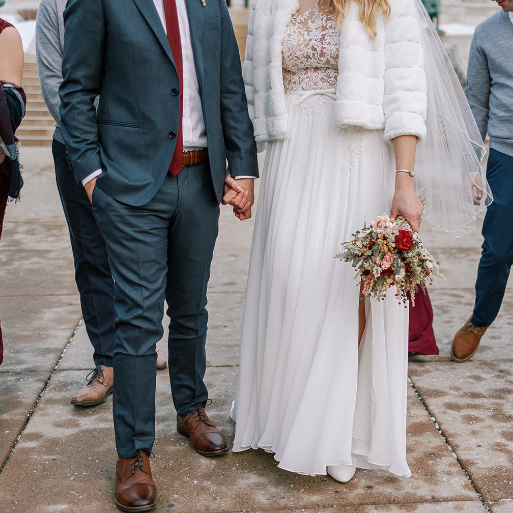 dried flowers peach burgundy peonies wedding bouquet