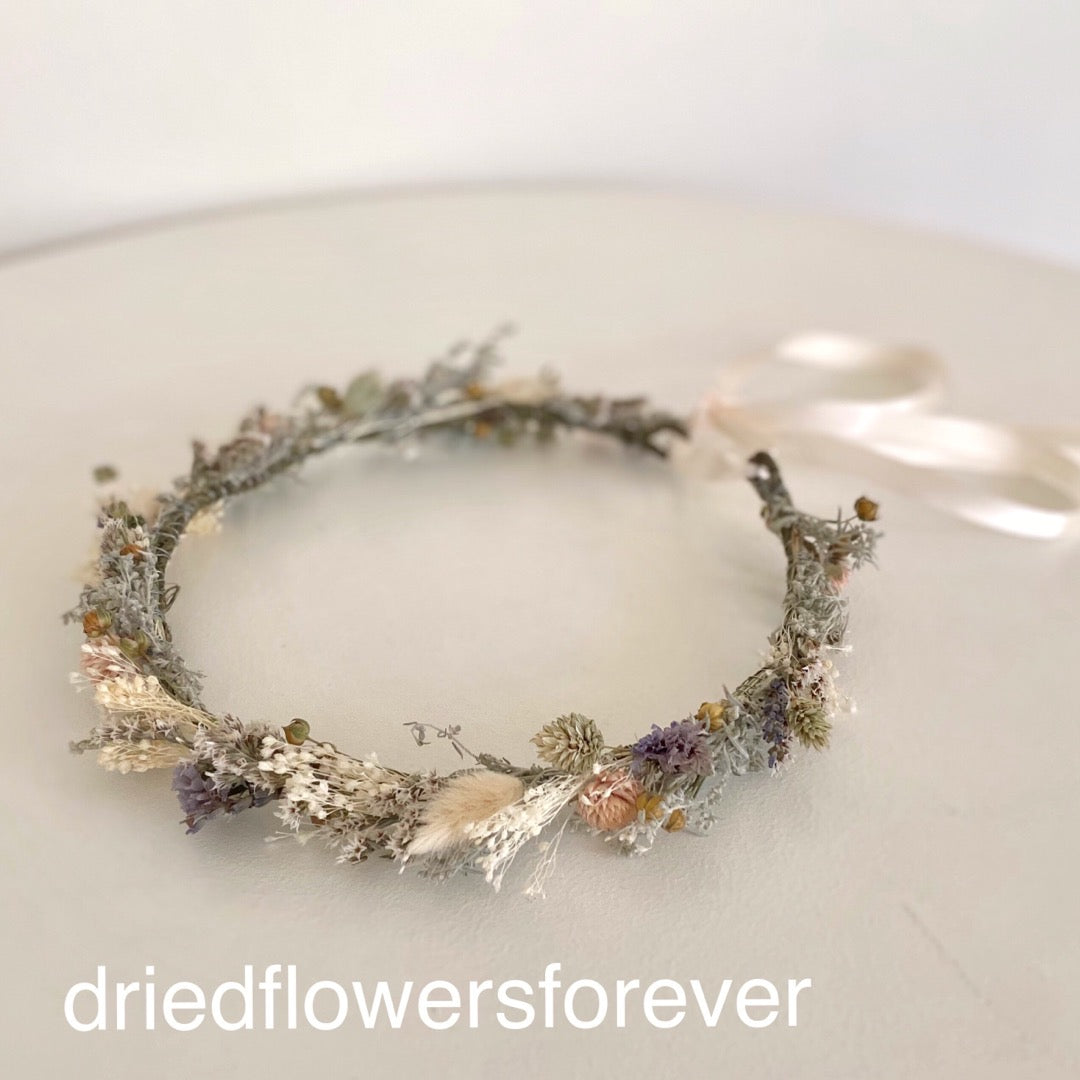 dried flower head garland peach pink purple