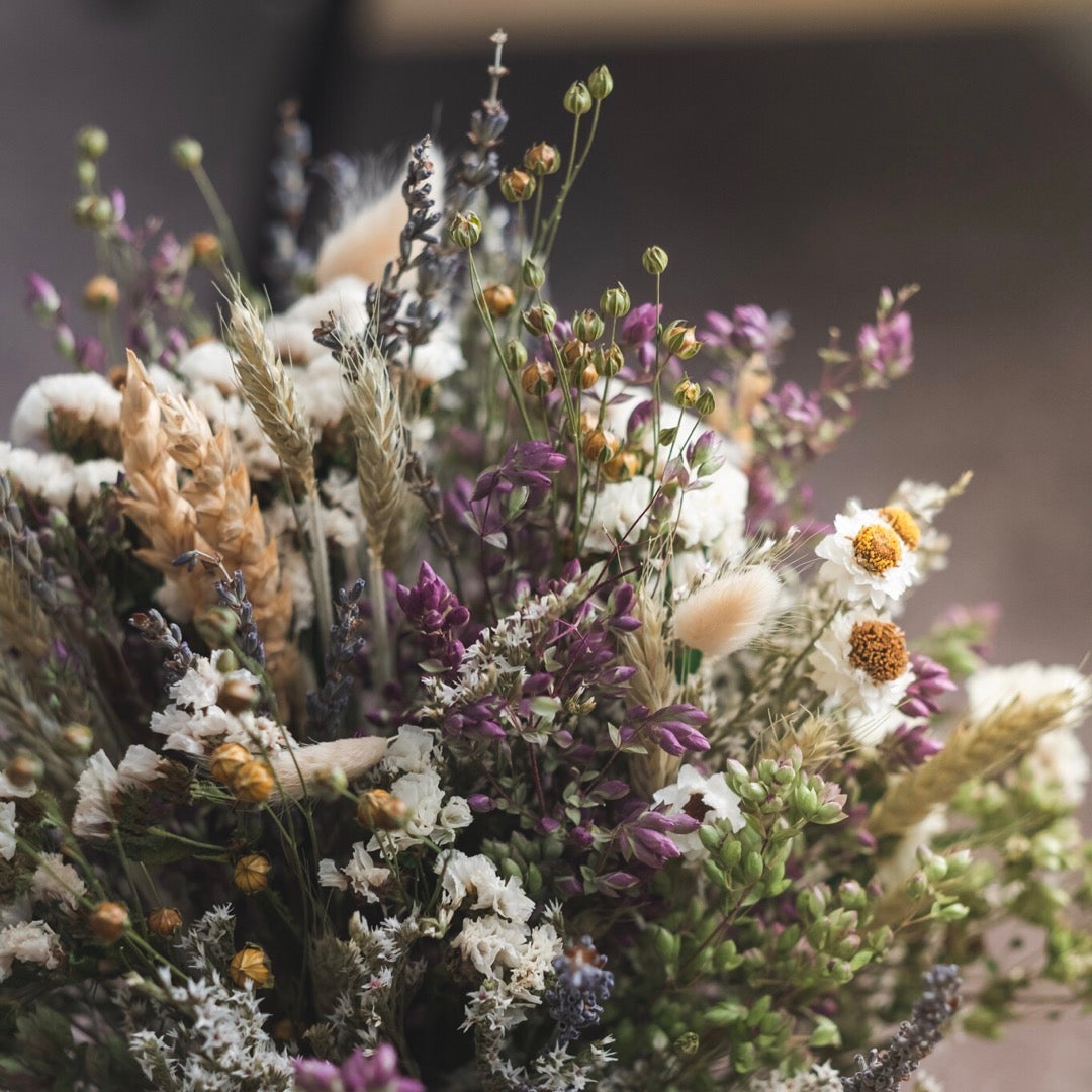 Dried flower herb gift bouquet purple neutral