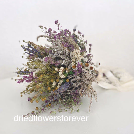 Dried flower herb wedding bouquet