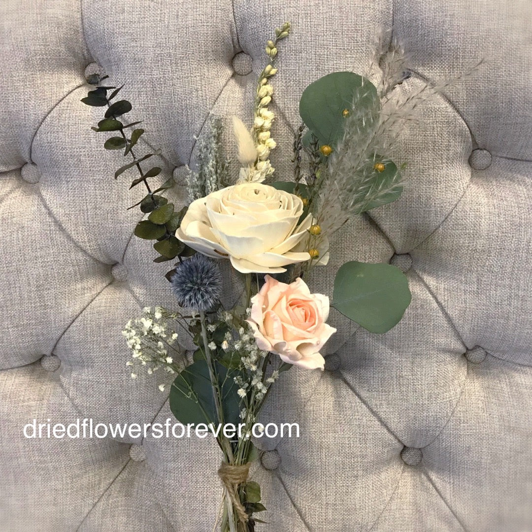 Pale Peach Pink & Blue Gray Bud Vase Bouquet - Dried Flowers Forever