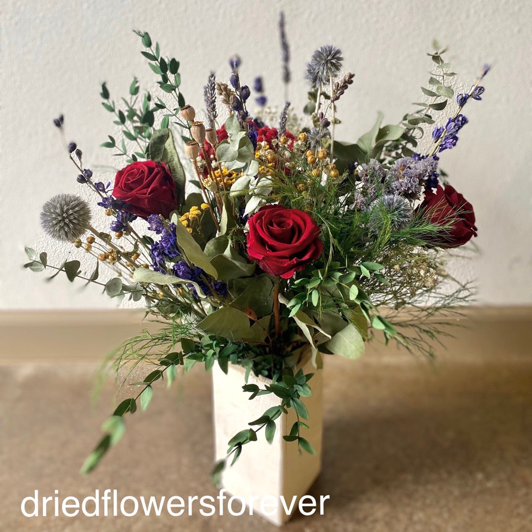 Forever Red Rose Hand Tied Bouquet - Dried Flowers Forever