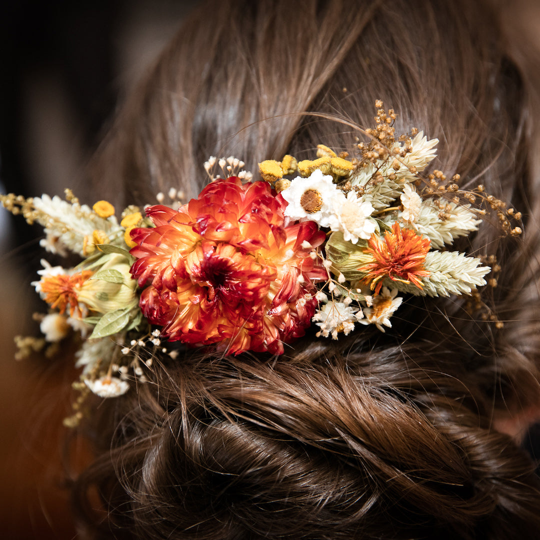 orange dried flower hair comb herb