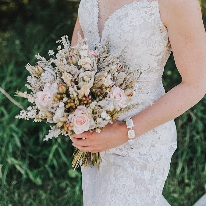 pale pink peach dried flower extra large bridal bouquet
