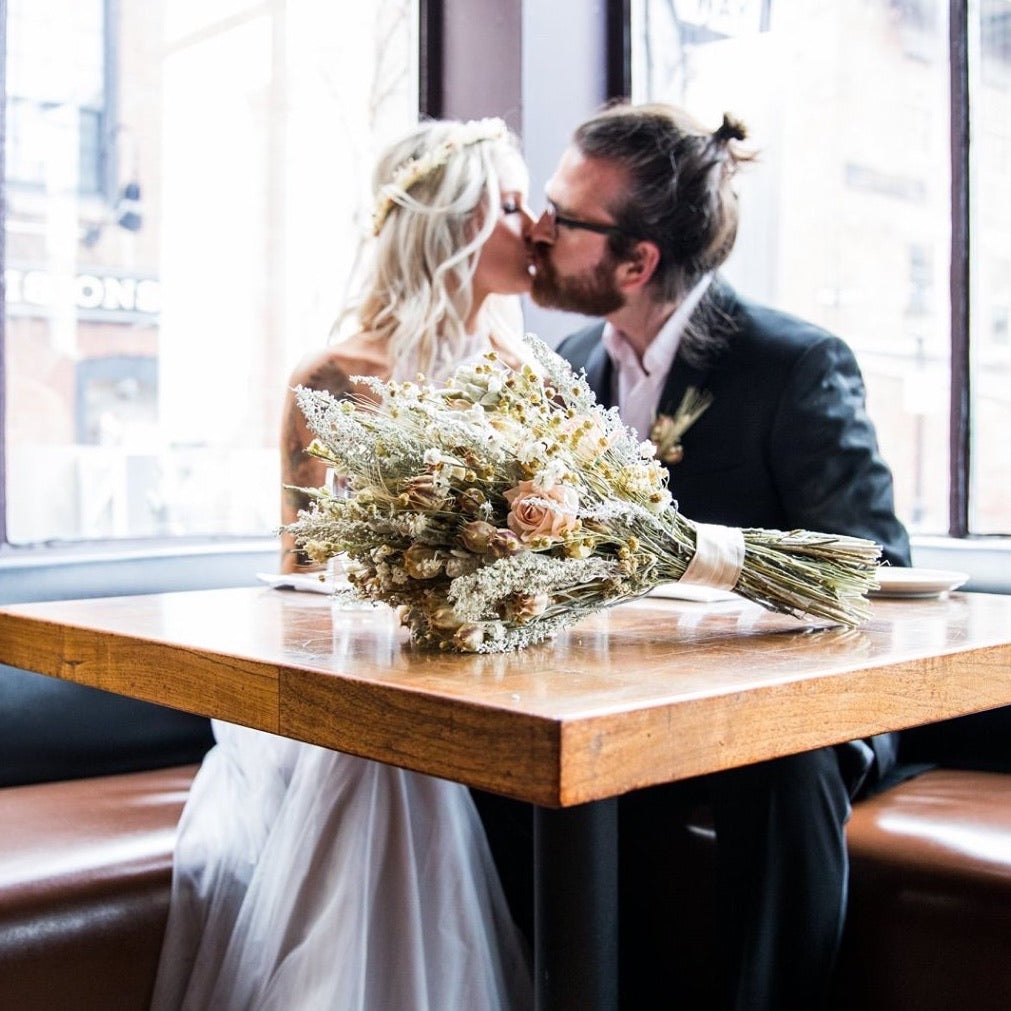 peach dried flower large wedding bouquet