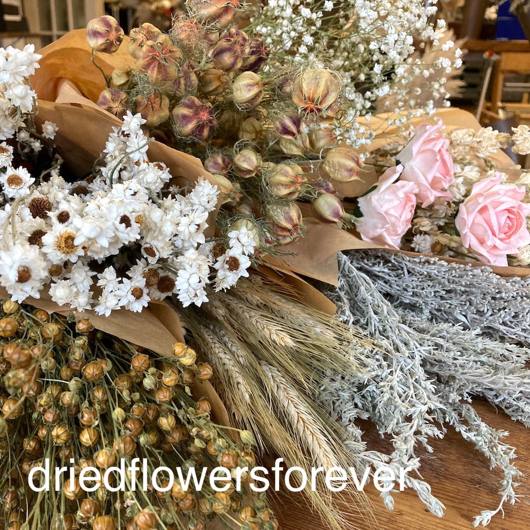 Dried flowers bouquet. Dried plants Pink 