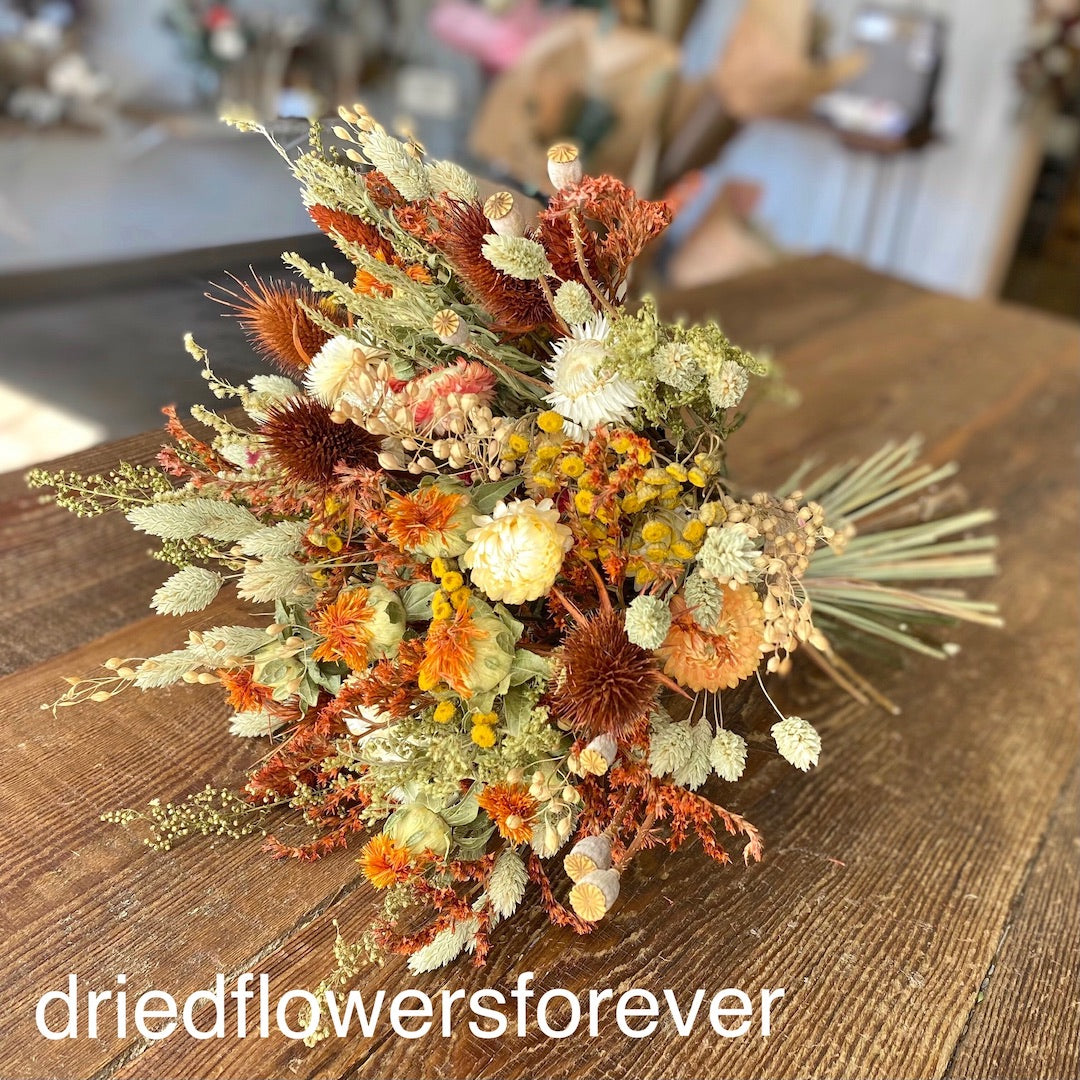 prairie sunset dried flower wedding bouquet