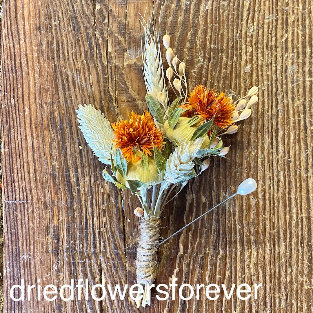 rust orange dried flower men buttonhole boutonniere