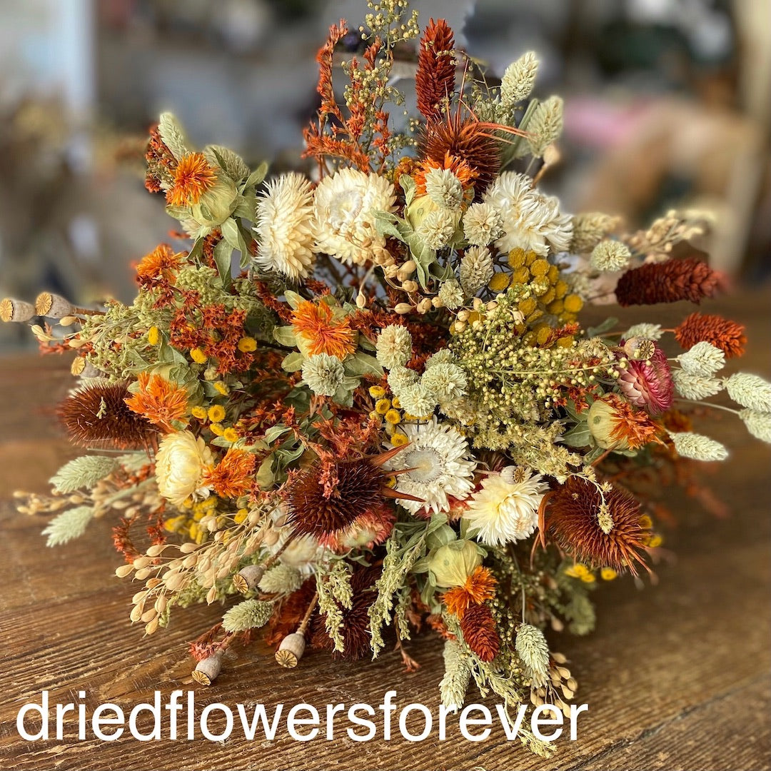 rust orange dried flower wedding bouquet