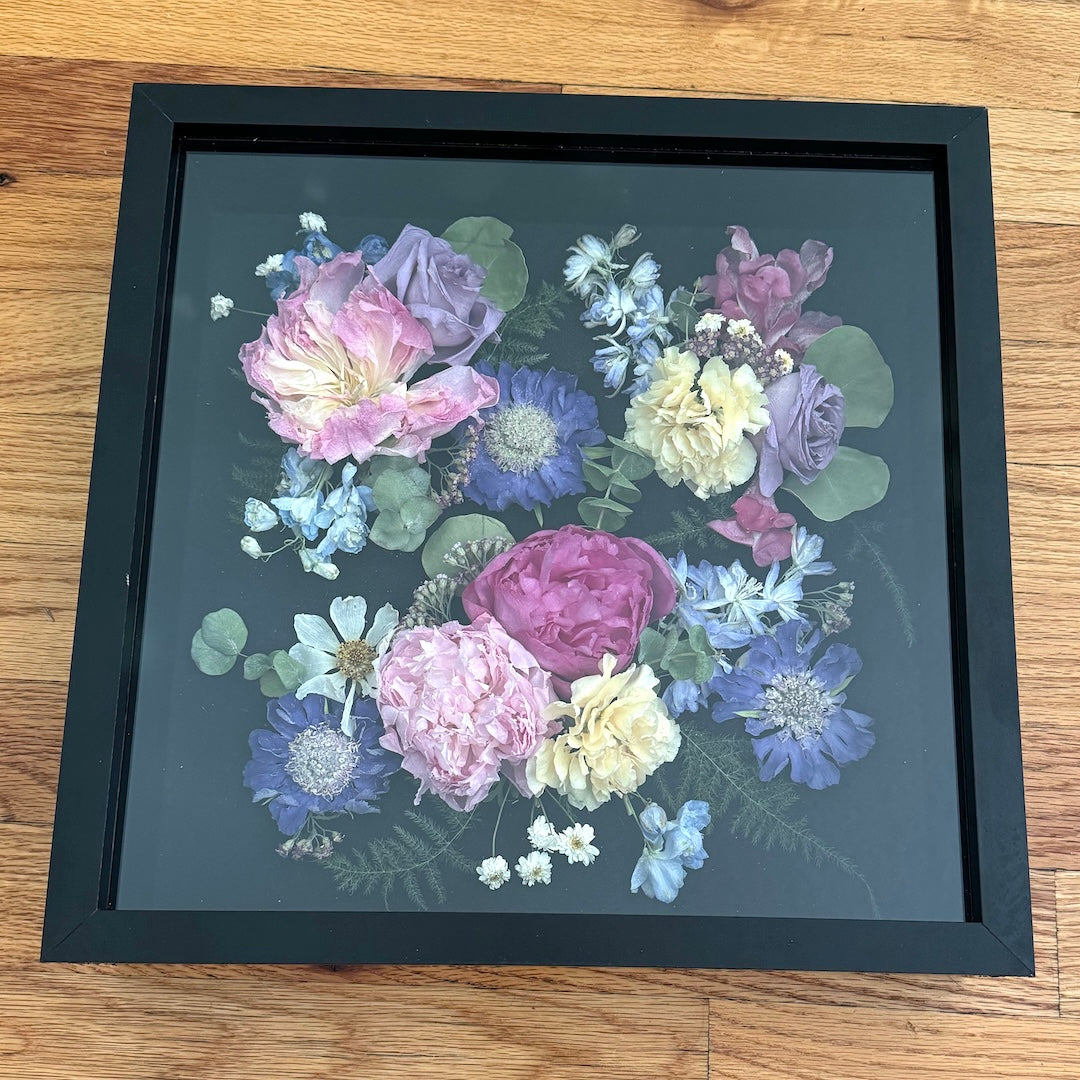 black shadow box wedding bouquet preservation
