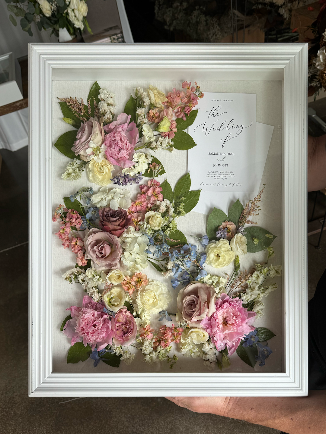 fresh-flower-bridal-wedding-bouquet-preservation-white-shadow-box-dried-flowers-forever-roses-white-cream-pink-invite