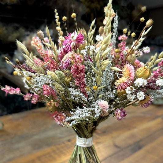 pink herb wildflower wedding bouquet dried flowers forever