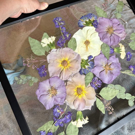 black clear floating pressed flower frame wedding bouquet preservation