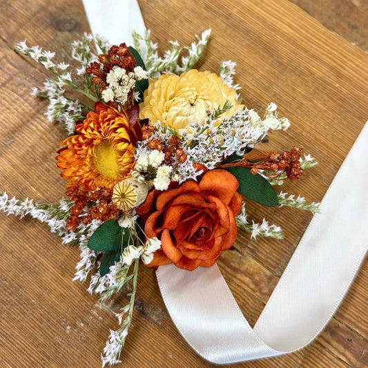 burnt orange dried flower wrist corsage flowers forever