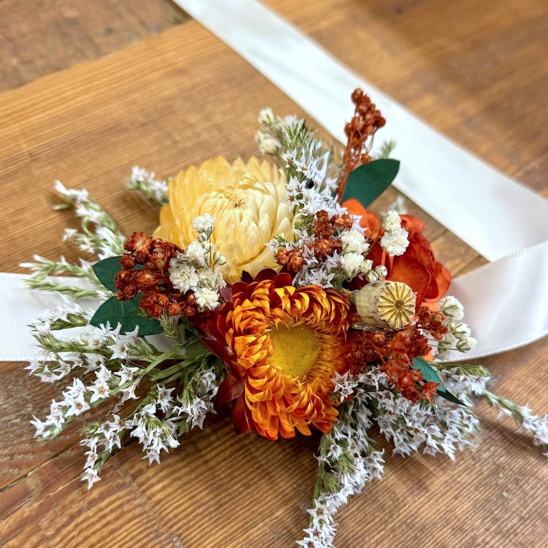 burnt orange wrist corsage dried flowers forever 1