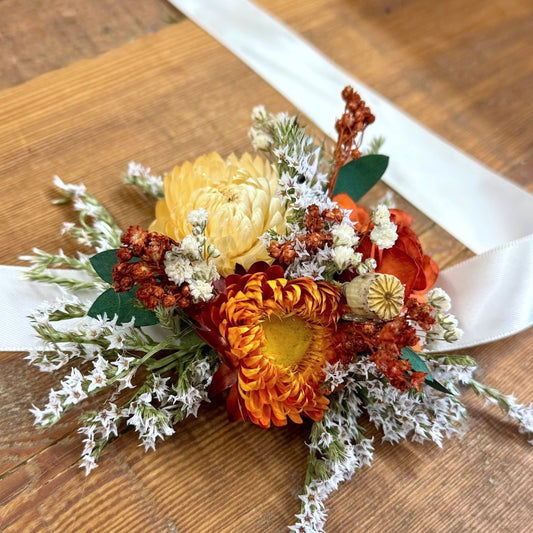 burnt orange wrist corsage dried flowers forever 1
