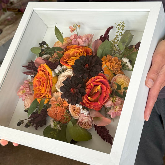 flower preservation 12x2 white shadowbox wedding bridal flowers