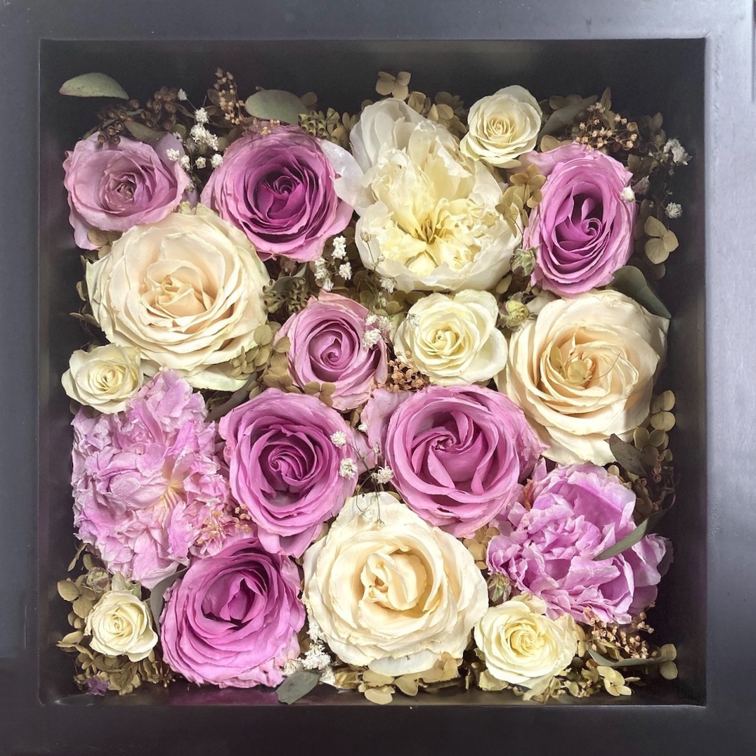 fresh-flower-bridal-wedding-bouquet-preservation-black-shadow-box-dried-flowers-forever-roses-purple