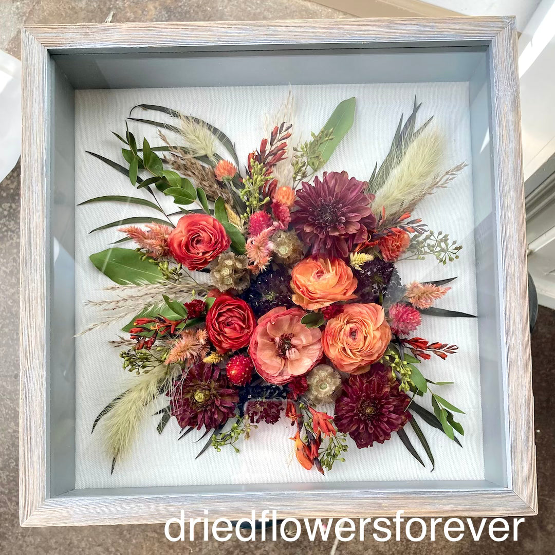 gray shadown box fresh flower preservation wedding bouquet