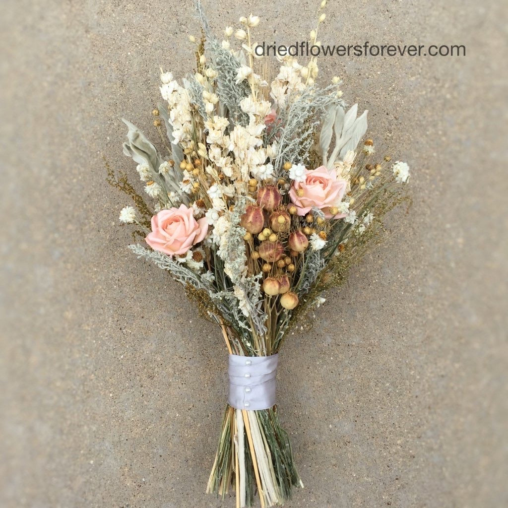 pale-peach-pink-wedding-bouquet-dried-flowers