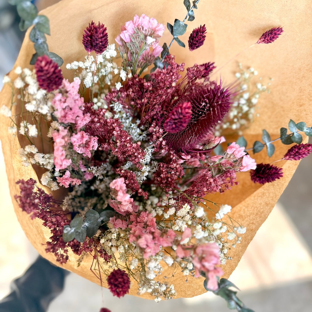 pink burgundy flower gift bouquet dried flowers forever
