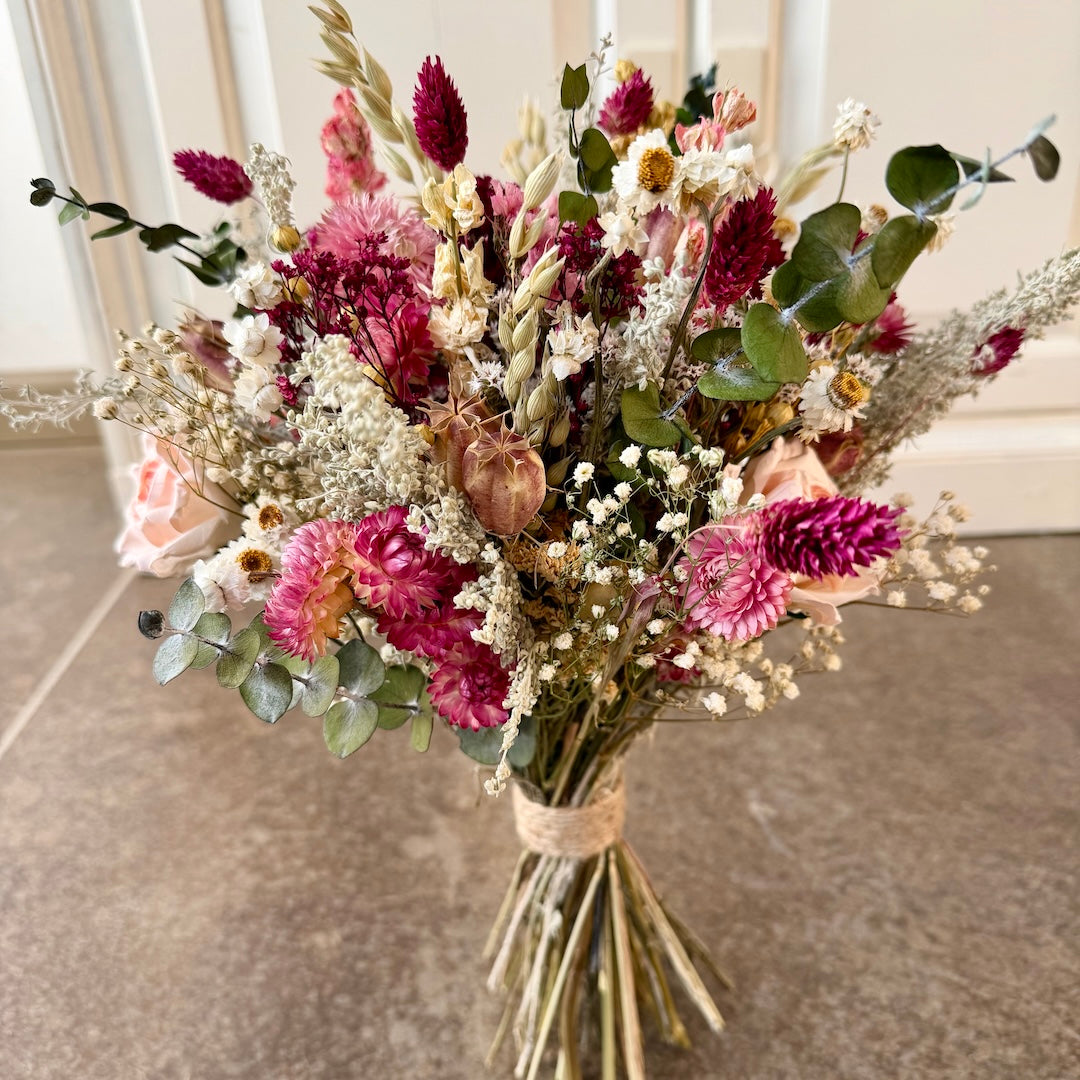 pink dried flower wedding bouquet flowers forever