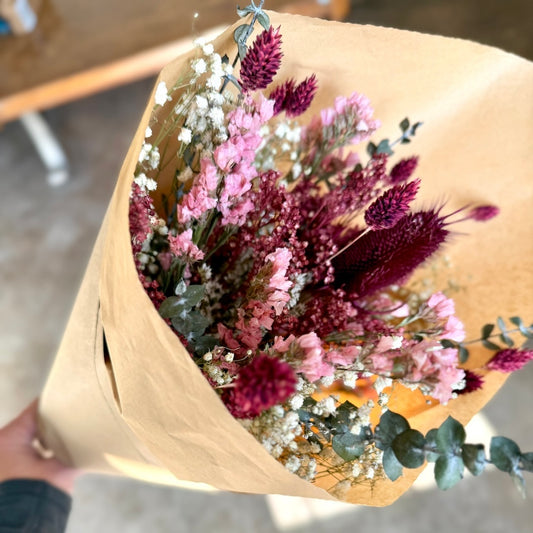 pink flower bouquet gift burgundy dried flowers forever