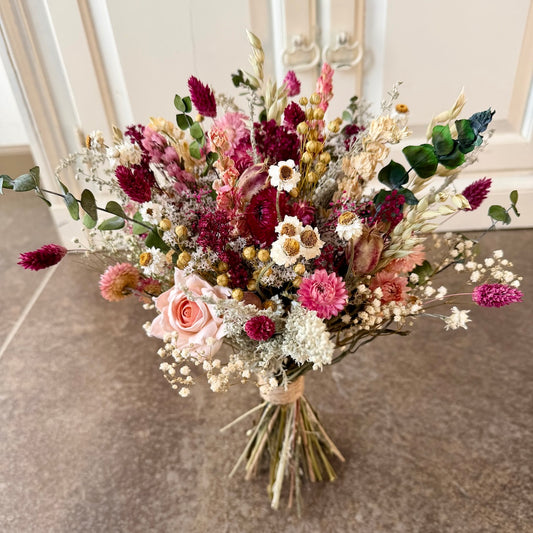 pink wedding bouquet dried flowers forever
