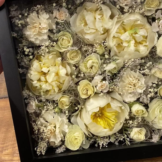 fresh-flower-bridal-wedding-bouquet-preservation-black-shadow-box-dried-flowers-forever-roses-peonies-cream-white