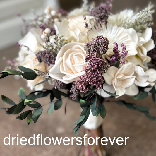 purple dried flower wedding bouquet herbs greens oregano
