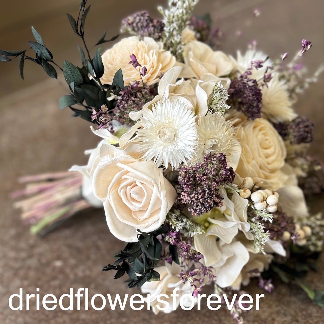 purple oregano dried flowers bridal wedding bouquet