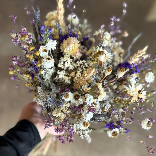 purple wedding bouquet lavender oregano herb dried flowers forever