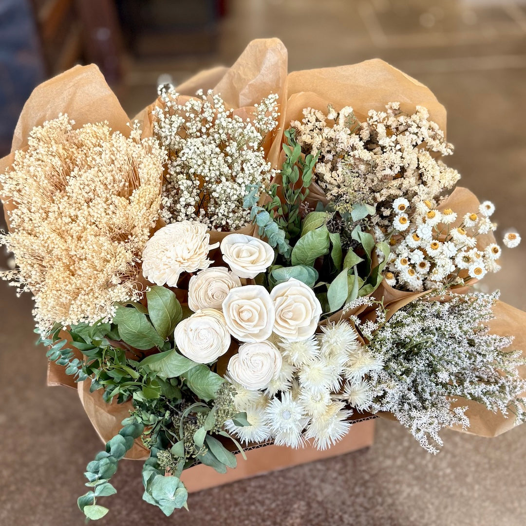 White & Green DIY Bulk Dried Flowers - Flower Bar Wedding - Forever ...