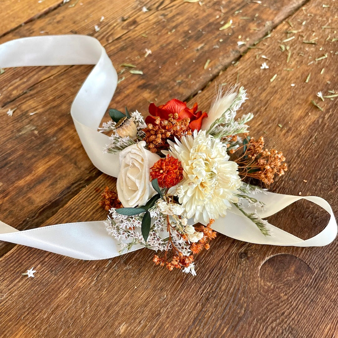 wrist corsage prom dried flowers orange forever