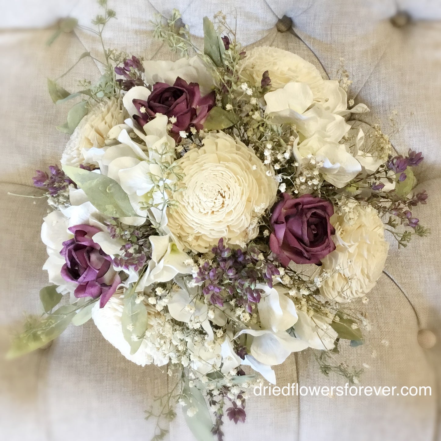 Dried Floral Arrangement - Mauve & Ivory White