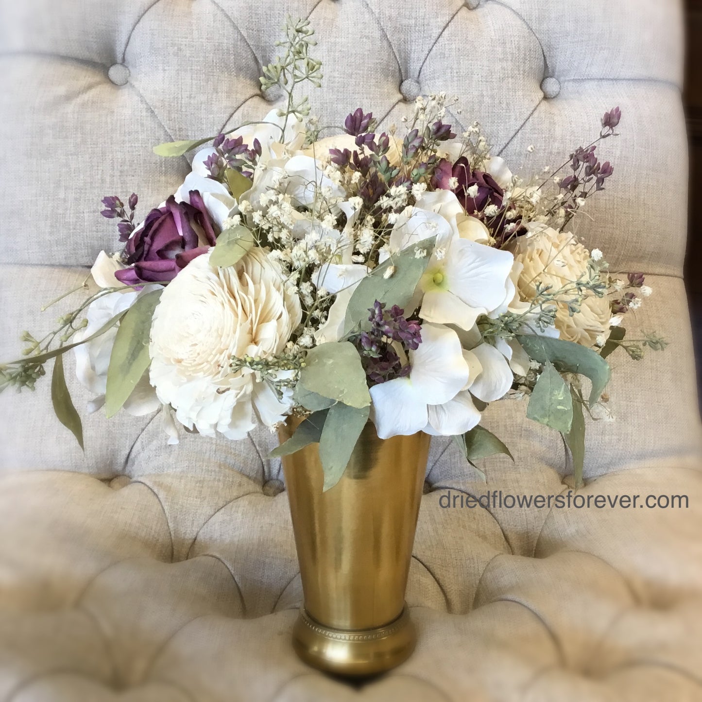 Dried Floral Arrangement - Mauve & Ivory White