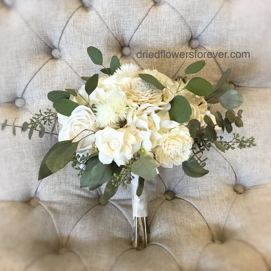Ivory White Wedding Bouquet w/ Eucalyptus - Amore