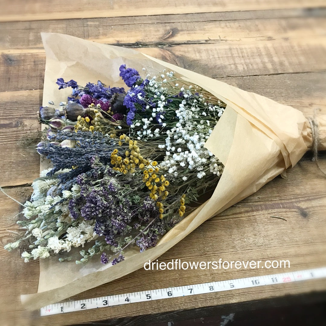 Purple blue lavender dried flowers bouquet DIY